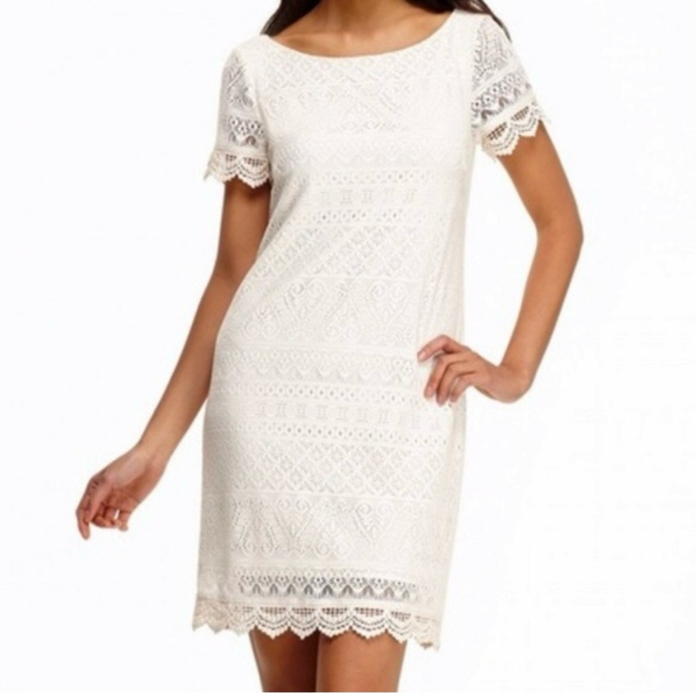 London Times lace popover sheath dress
